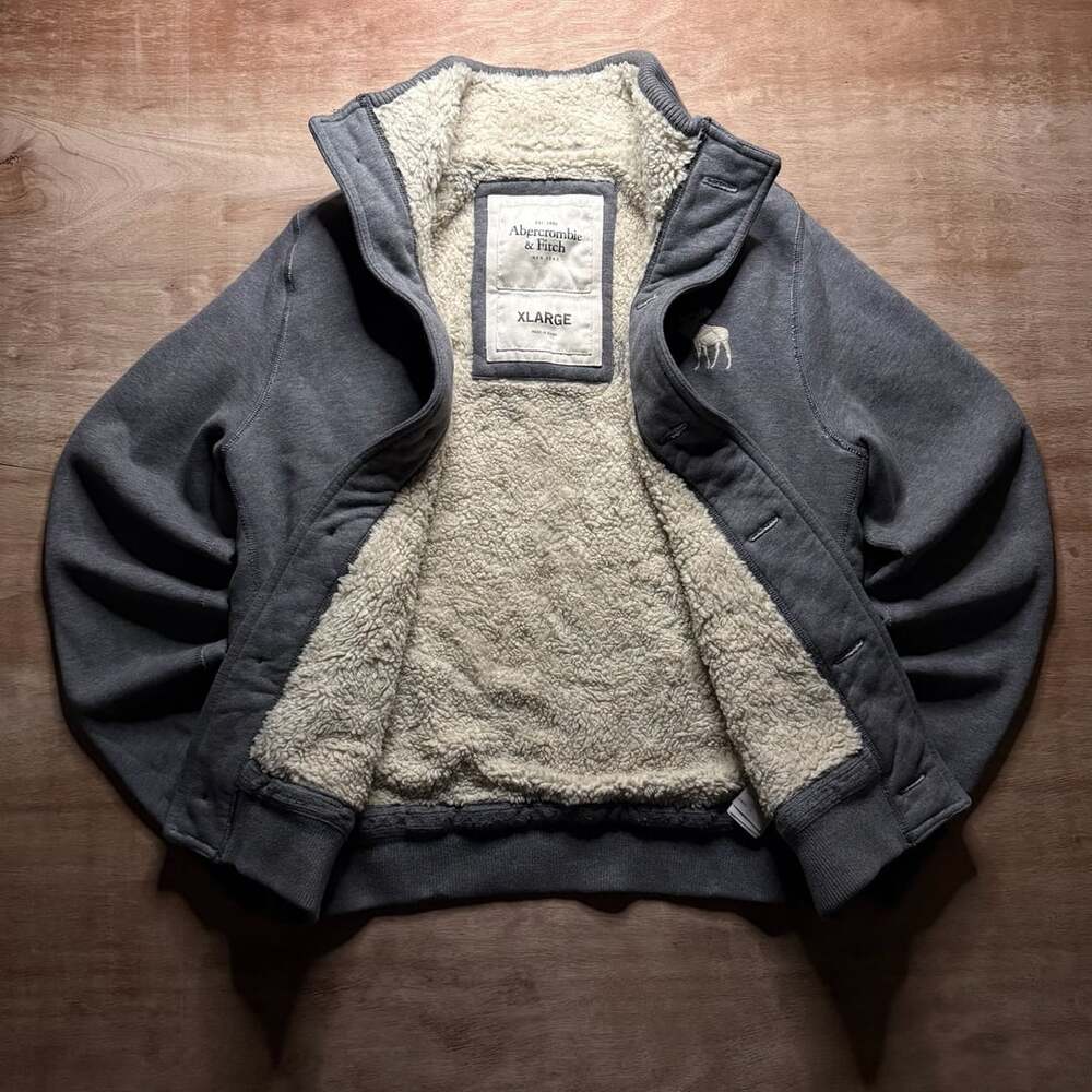 Abercrombie & Fitch XL Sherpa Lined Jacket Older Y2K Style Moose Full Button